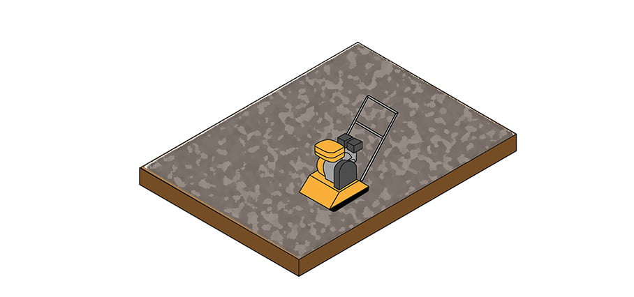 A visual explanation compacting the base for the artificial grass.